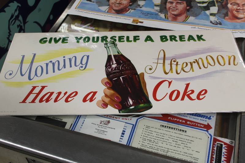 lot 57 image: Have a Coke Give Yourself A Break CardboardFoamboard Sign