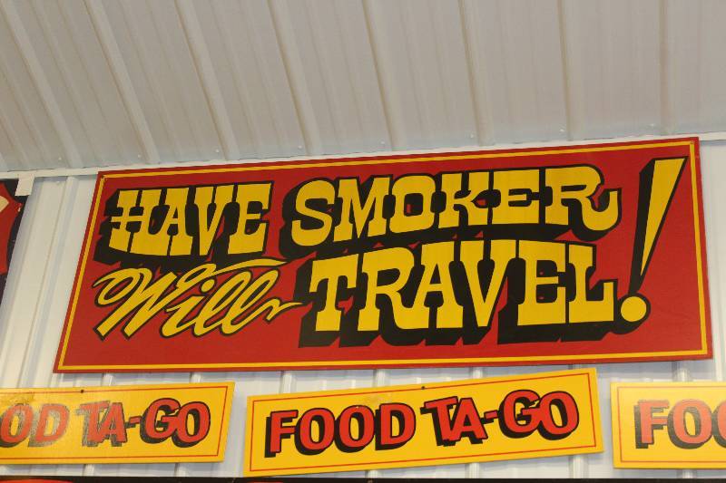 lot 73 image: Have Smoker Will Travel Pressboard Sign