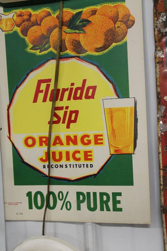 Florida Sip 100 Orange Juice Sign HUGE Vintage Advertising Sign