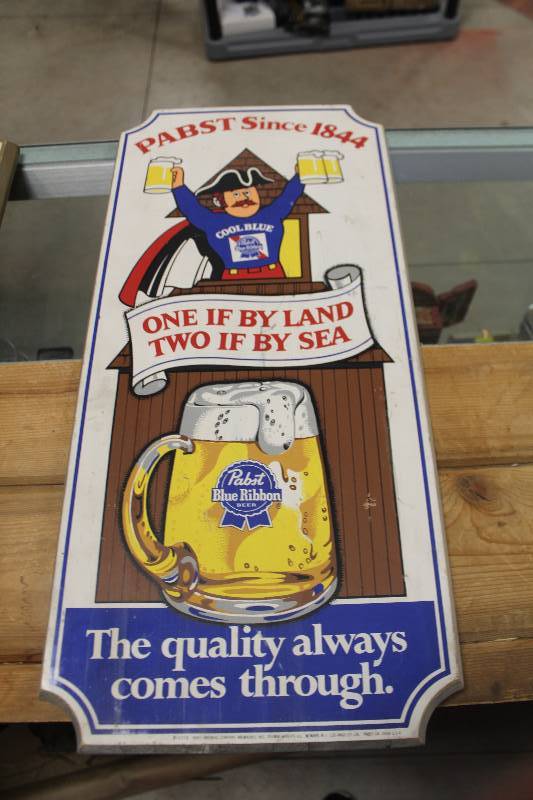 lot 96 image: Pabst Beer One If By Land, Two If By Sea Wood Sign