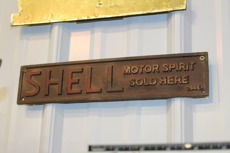 lot 122 image: Shell Motor Spirit Sold Here Metal Sign