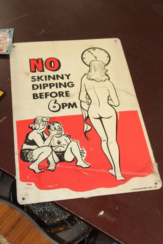 lot 130 image: No Skinny Dipping Before 6pm Plastic Sign