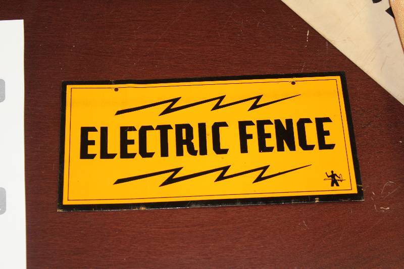 lot 140 image: Electric Fence Metal Sign