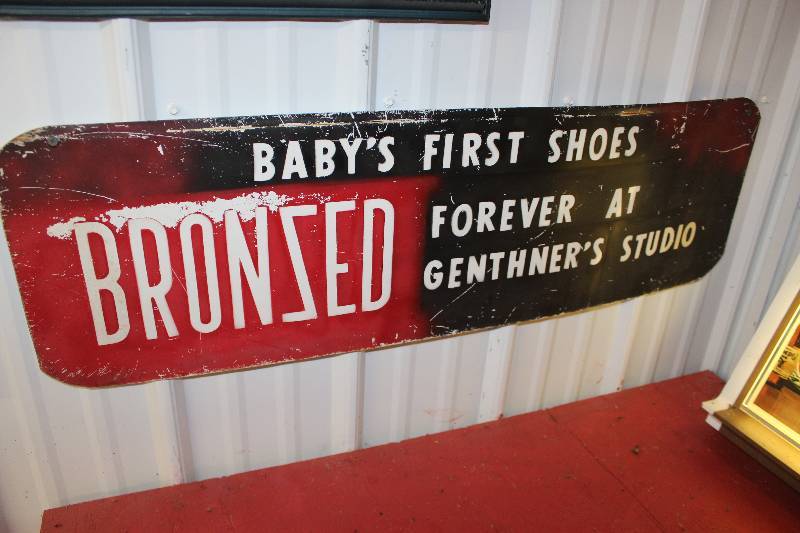 lot 200 image: Babys First Shoes Bronzed Forever At Genthners Studio Sign