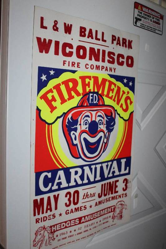 lot 226 image: 1963 L & W Ball Park Wiconisco Fire Company Firemens Carnival Sign