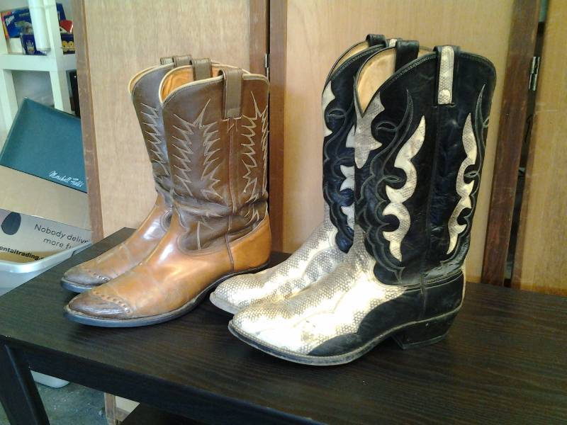 lot 6 image: 2-Pair Mens Boots Dan Post Size 9 12 EW & Nocoma Brand 2-Tone Leather Size 10