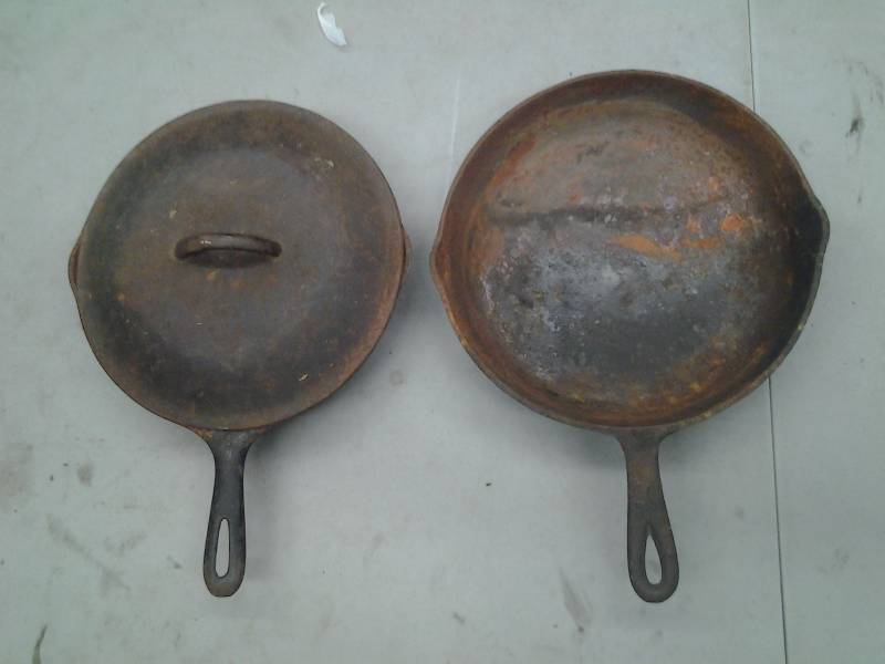lot 17 image: 2-No. 8 Cast Iron Skillets With 1 Lid-Drip Drop Basting Lid