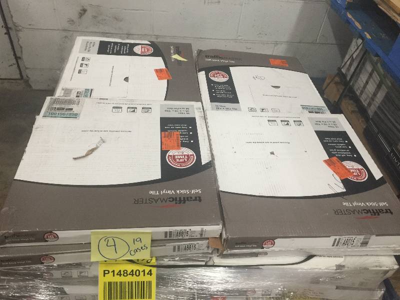 lot 4 image: TrafficMASTER Groutable 18 in. x 18 in. Taupe Cotto Peel and Stick Vinyl Tile (36 sq. ft.  case) 19 cases open box never used Model # A8015821