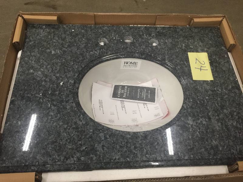 lot 24 image: Pegasus 22 in. W Granite Vanity Top in Blue Pearl with White Bowl Model#  31905 open box never used