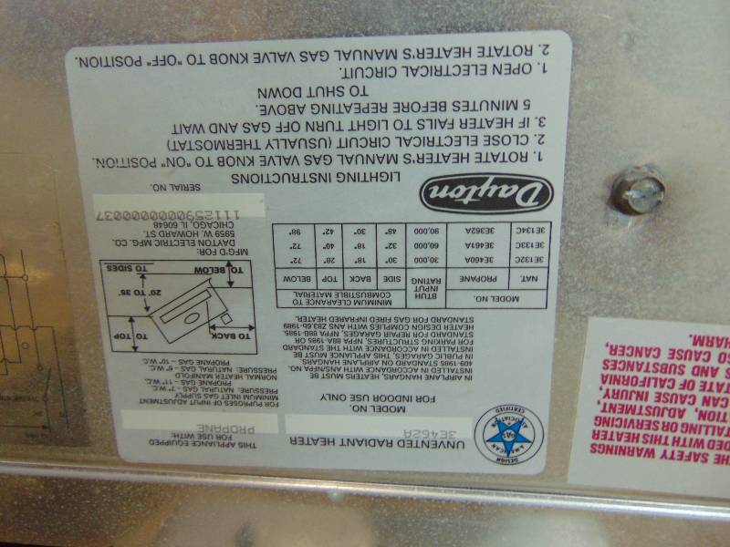 lot 132 image: Dayton Unvented Radiant Heater