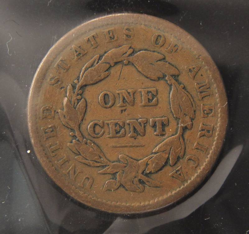 1837 CORONET HEAD LARGE CENT VG