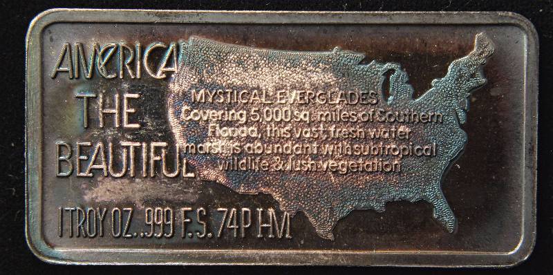 1 TROY OZ. .999 FINE SILVER BAR EVERGLADES ALLIGATOR