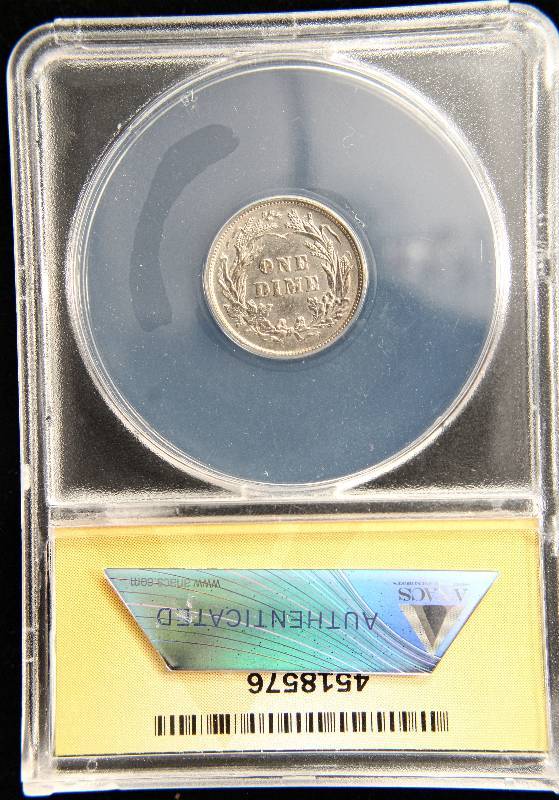 1892 BARBER SILVER DIME AU55 ANACS