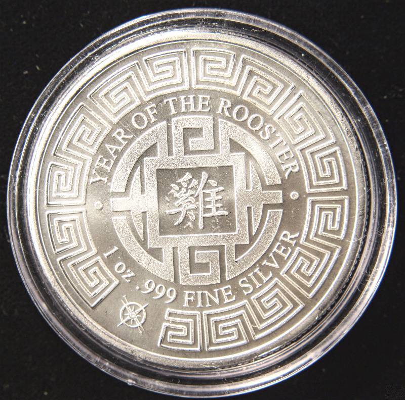 1 TROY OZ. .999 FINE SILVER YEAR OF THE ROOSTER IN AIRTITE HOLDER