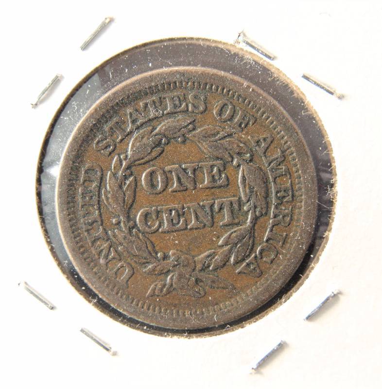 1853 BRAIDED HAIR US LARGE CENT XF