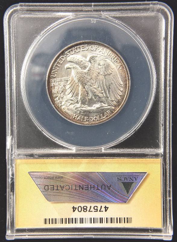 1945 WALKING LIBERTY SILVER HALF DOLLAR MS65 ANACS