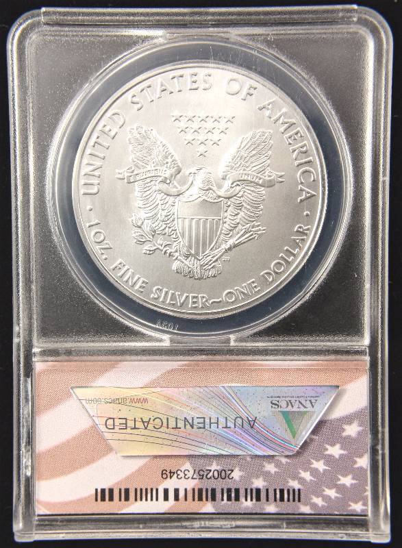 2011 AMERICAN SILVER EAGLE 1 TROY OZ. .999 FINE SILVER MS70 ANACS FLAG HOLDER