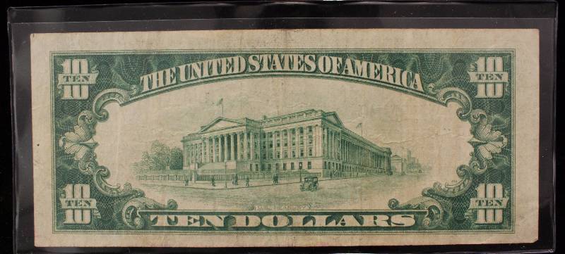 1929 $10 KANSAS CITY NATIONAL CURRENCY FEDERAL RESERVE NOTE XF