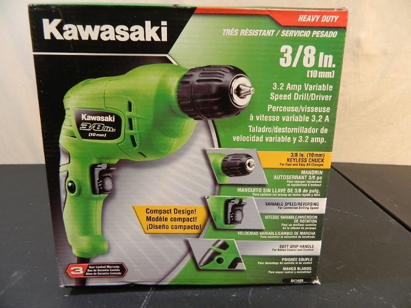 lot 43 image: New Kawasaki 38 in 3.2 Amp Variable Speed DrillDriver