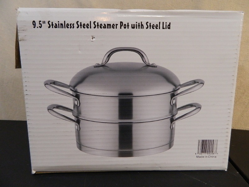 lot 61 image: New 9.5 Stainless Steel Steamer Pot with Steel Lid