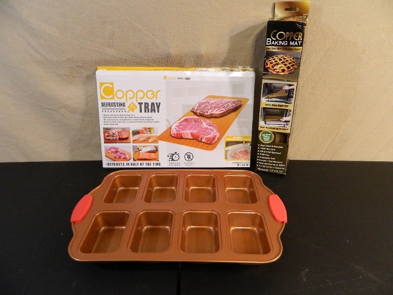 lot 91 image: 3 New Copper Bakeware Items
