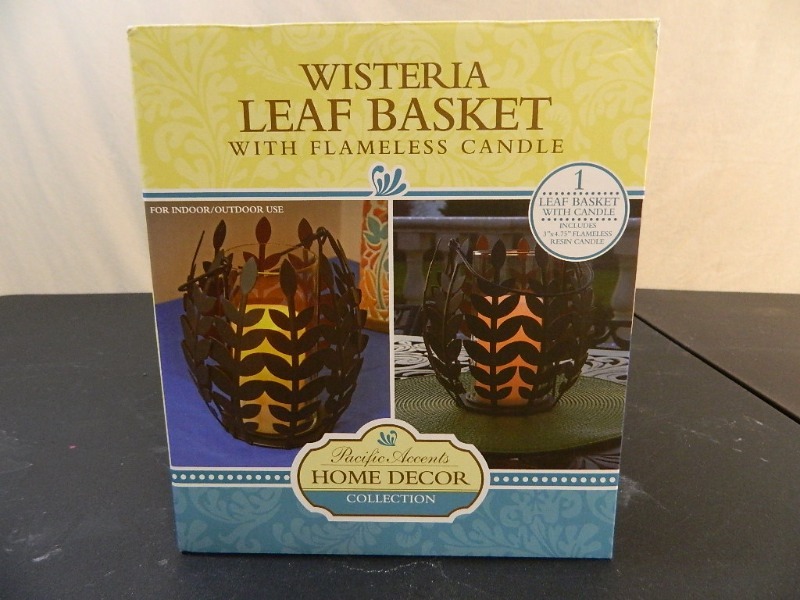 lot 95 image: New Flameless Candle Wisteria Leaf Basket