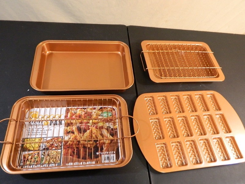 lot 110 image: 4 New Copper Coated Pans