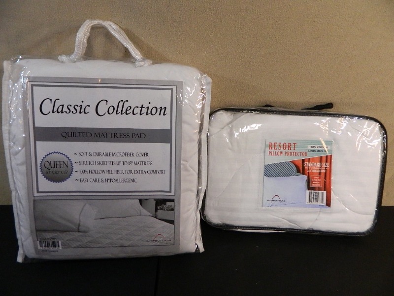 lot 163 image: New Mattress Pad and New Pillow Protector