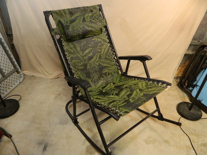 lot 31 image: New Bliss Folding Rocking Chair with Canopy and Pillow