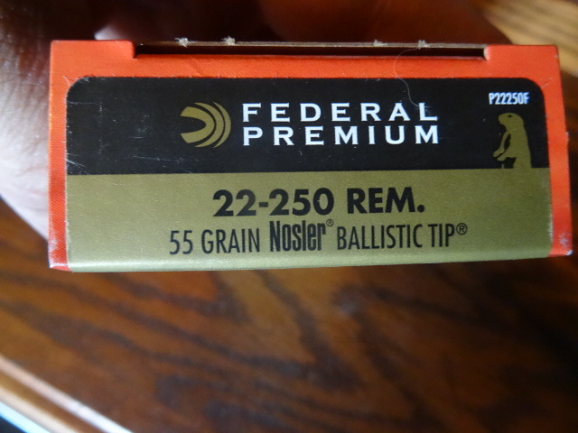 Federal Premium 22-250 Rem.  55 grain Nosler Ballistic tip. P22250F 20 per box. 1 box