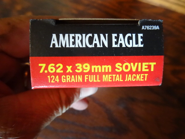 American Eagle 7.62 x 39mm Soviet 124 grain full metal jacket. A76239A. 20 shells per box. 1 box