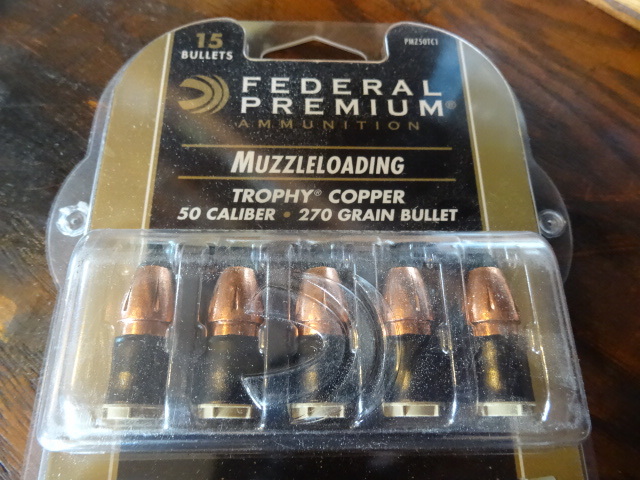 Federal Premium Muzzleloading Trophy copper 50 caliber 270 grain. 15 bullets per package. 1 package.