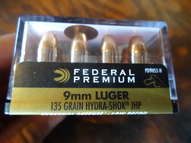 Federal premium 9MM luger 135 Grain Hydra-shok JHP. 20 bullets per box. 1 box. PD9HSS