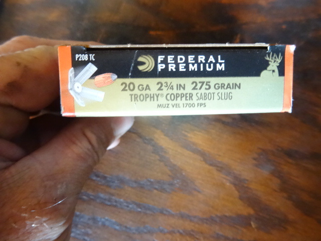 Federal Premium 20 Ga 2 34 in 225 grain trophy copper sabot slug. P208TC. 5 bullets per box. 1 box.