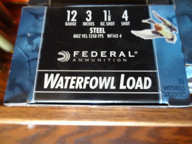 Federal ammunition Waterfowl load. Steel shot. 12 gauge. 3 in. 11 oz. 4 shot. 25 shells per box. 1 box. WF1434
