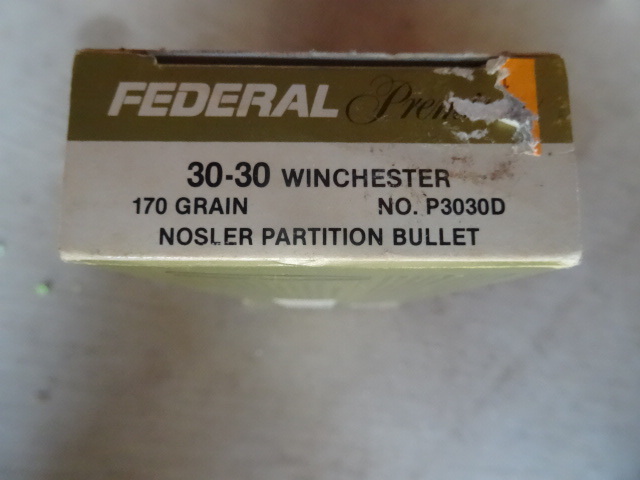 Federal premium bullets. 30-30 Winchester 170 grain. Nosler partition bullet. P3030D. 2o bullets per box. 1 Box
