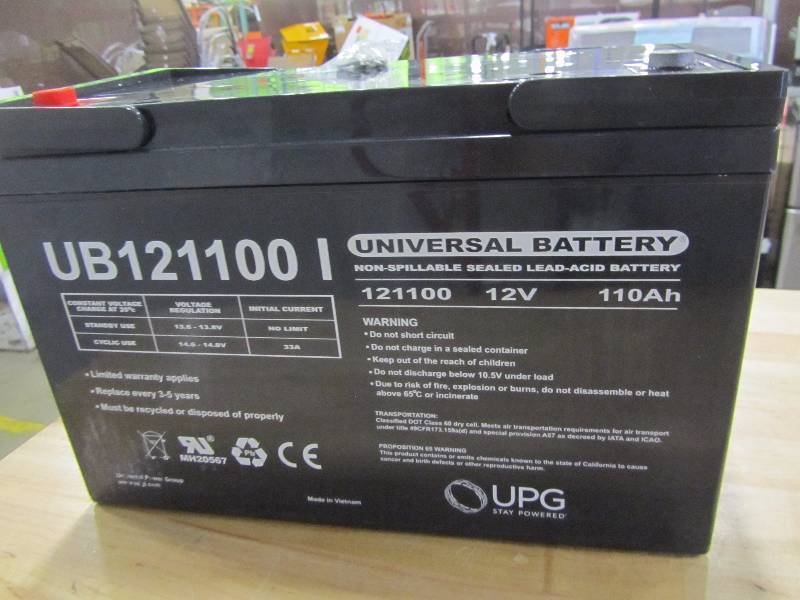 lot 42 image: UPG Sealed Lead-Acid Battery - AGM-type, 12V, 110 Amps, Model# UB 121100