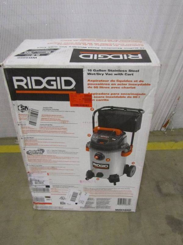 lot 45 image: Ridgid 16 gal. 6.5-Peak HP Stainless Steel Wet Dry Vac