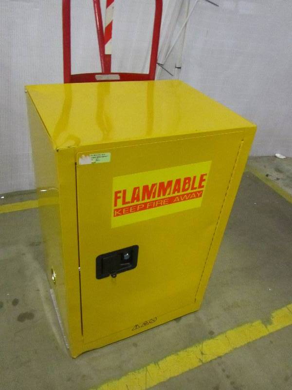 lot 48 image: Edsal 35 in. H x 23 in.W x 18 in. D Steel Freestanding Flammable Liquid Safety Single-Door Storage Cabinet in Yellow