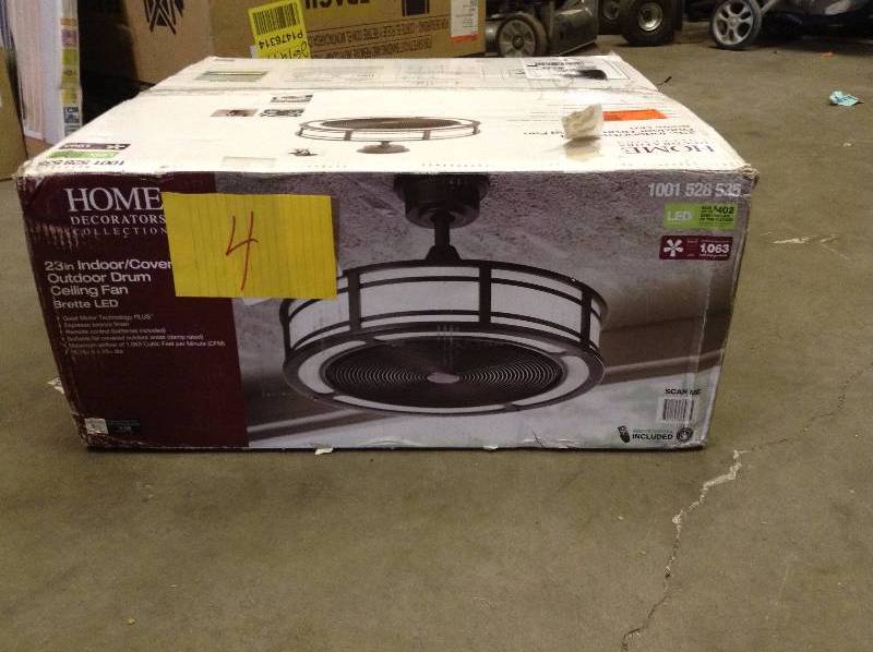 Home Decorators 23 in IndoorOutdoor Drum Ceiling Fan Brette LED not used
