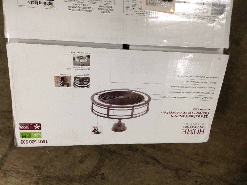 Home Decorators 23 in IndoorOutdoor Drum Ceiling Fan Brette LED not used