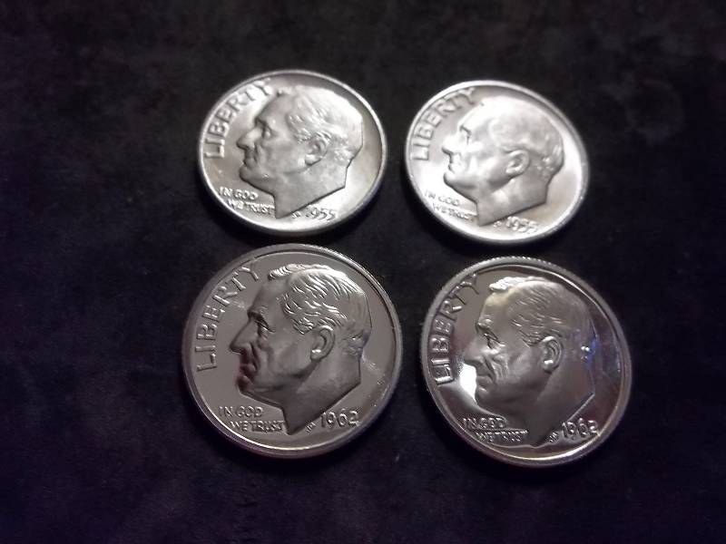 1955 S, 1955 S  1962 Proof, 1962 Proof  Roosevelt Dimes