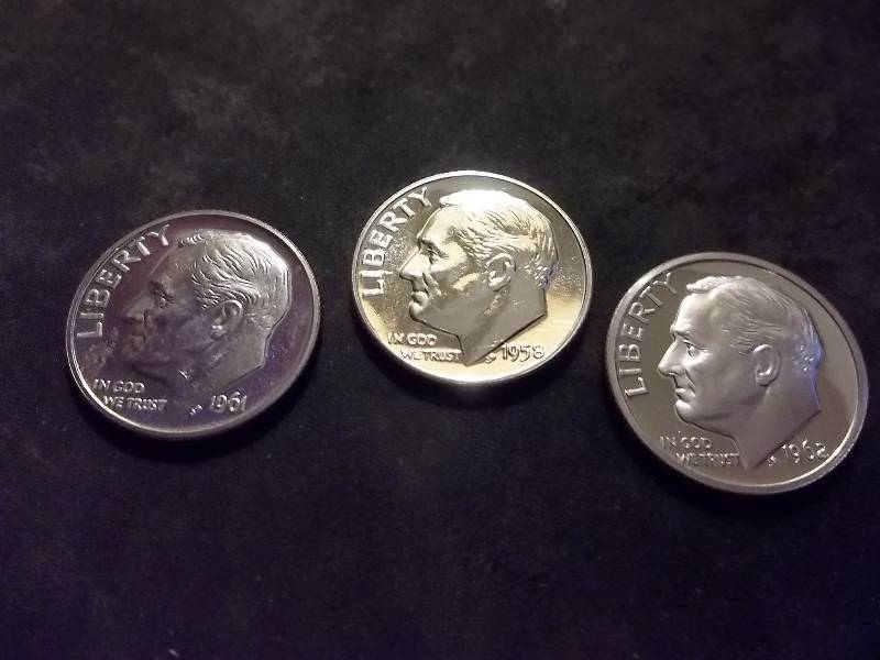 1958, 1961, 1962 Roosevelt Proof Dimes