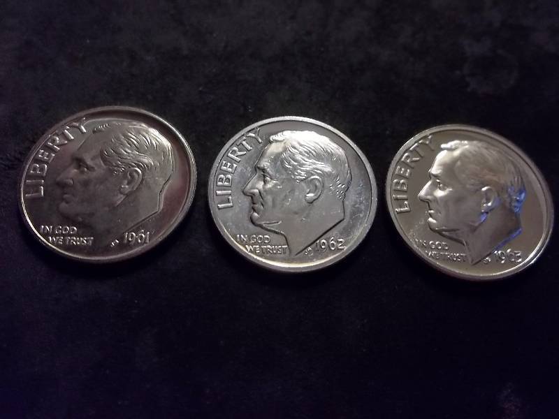 1961, 1962, 1963 Roosevelt Proof Dimes