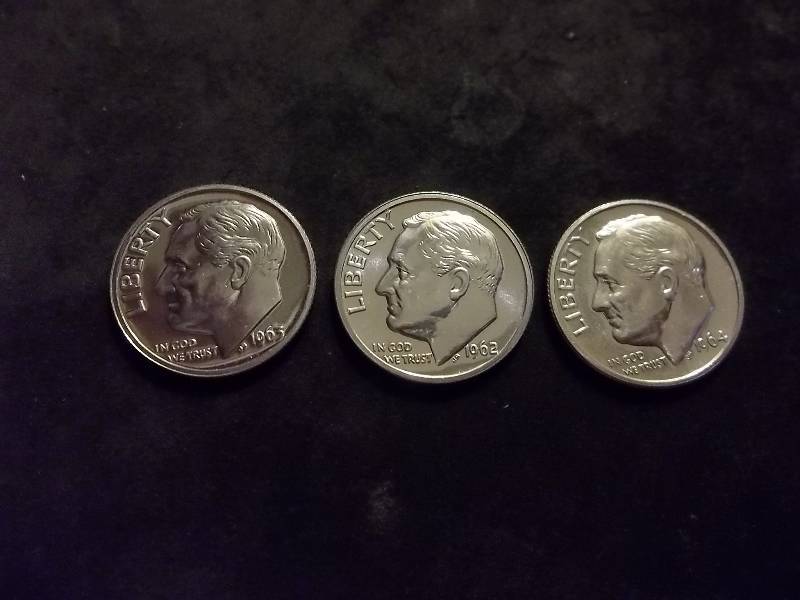 1962, 1963, 1964 Proof Roosevelt Dimes UNC