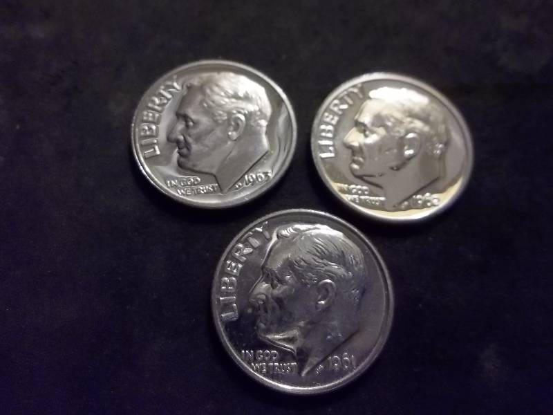 1961, 1962, 1963 Roosevelt Proof Dimes Unc