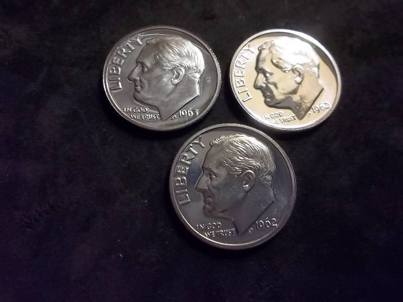 1962, 1963, 1963 Proof Roosevelt Dimes UNC