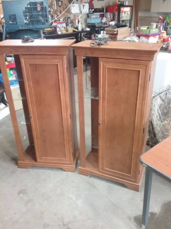 lot 29 image: Pair - Lighted CurioStorage Units,Glass Shelves, Nice.  56x26x12each