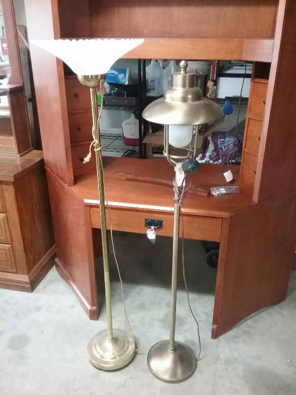 lot 31 image: Lot - Floor Lamps - Lantern lamp is 59h, Fluted is 61h