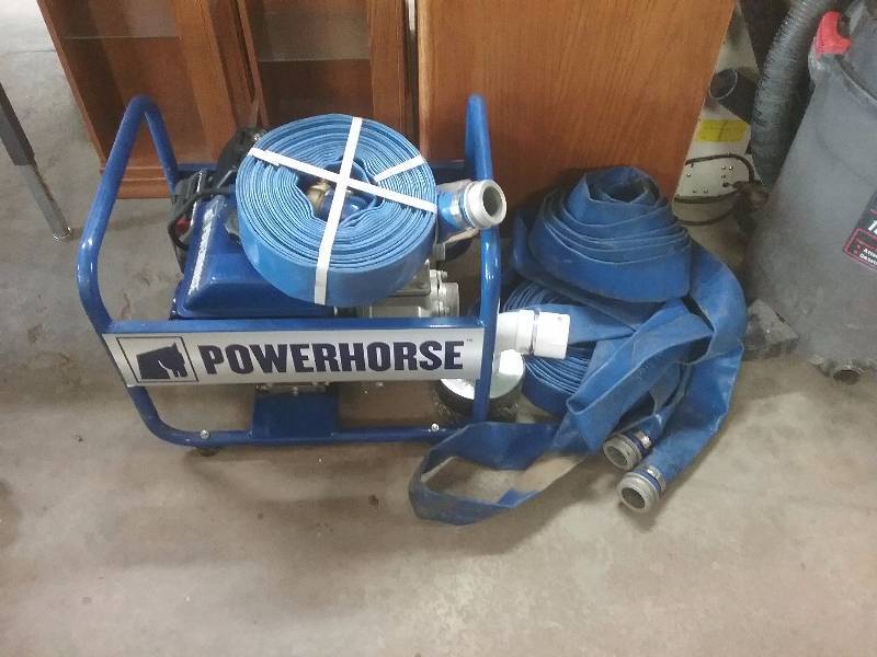 lot 35 image: Powerhouse 2 Semi Trash Water Pump, Hard Suction Hose & Hoses, works great